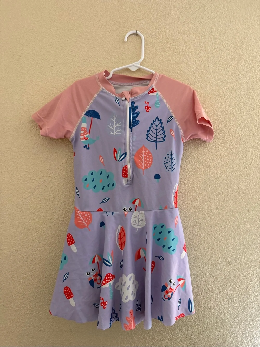 SHEIN Lavender & Pink Kids One-Piece Swimsuit with Forest Print